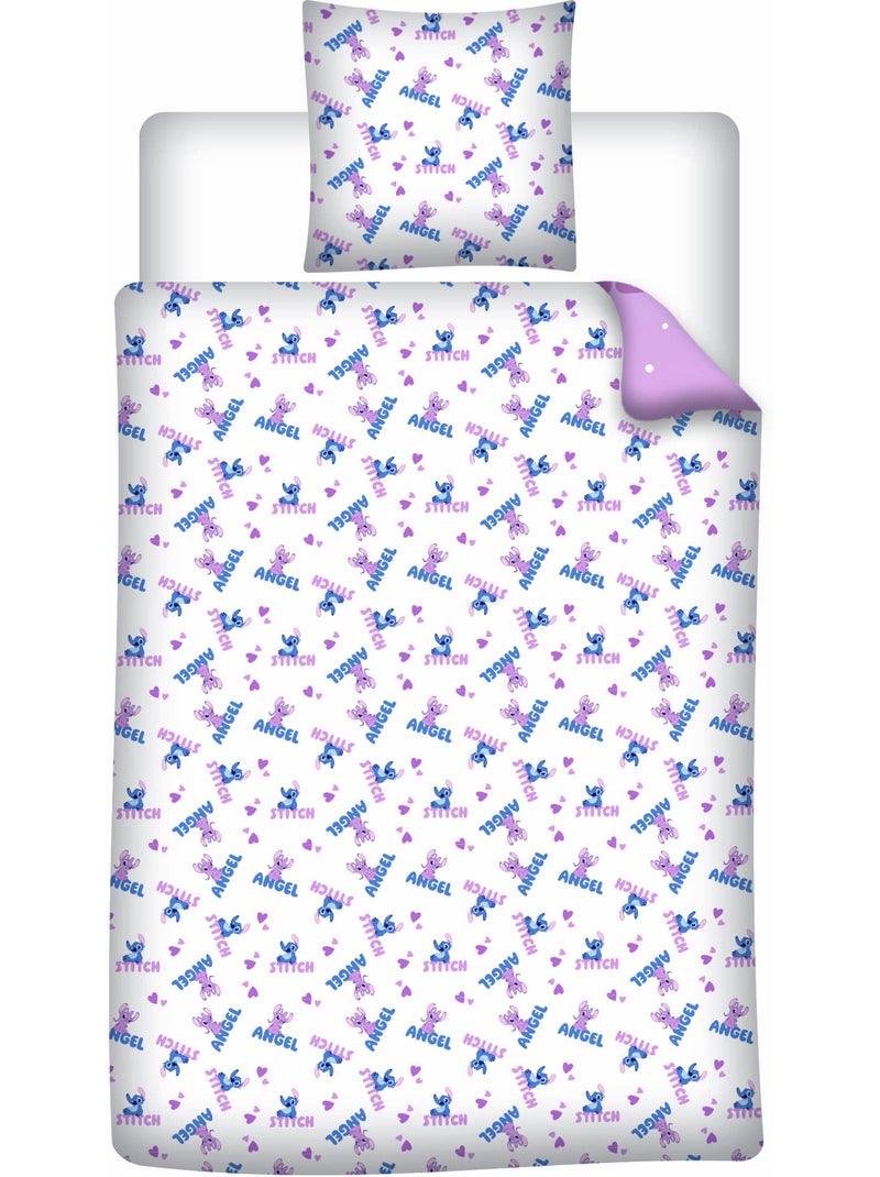 Biancheria Letto Stitch & Angel Disney 140x200 cm + Federa 65x65 cm Cotone-Poliestere Beige/Rosa - Kiabi