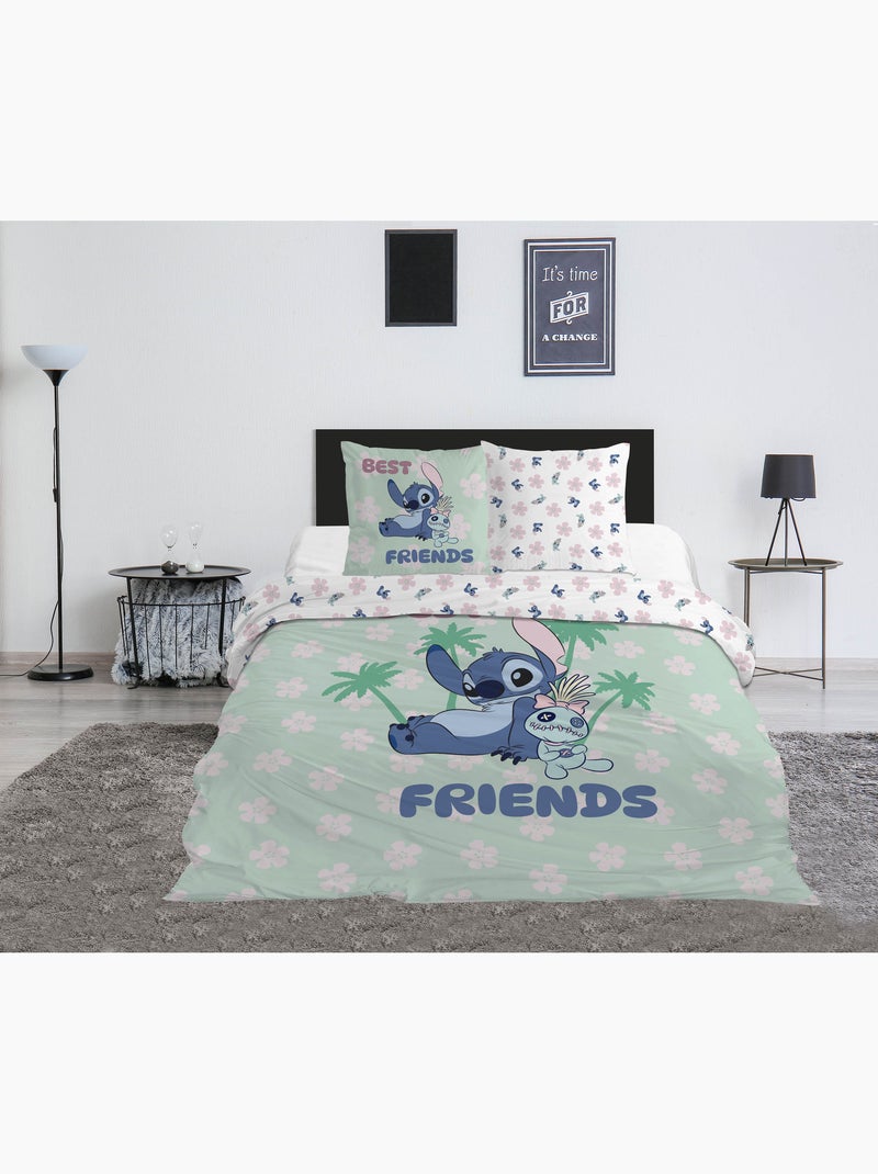 Biancheria Letto Stitch Disney 200x200 cm + 2 Federe 65x65 cm Cotone-Poliestere Beige/Verde - Kiabi