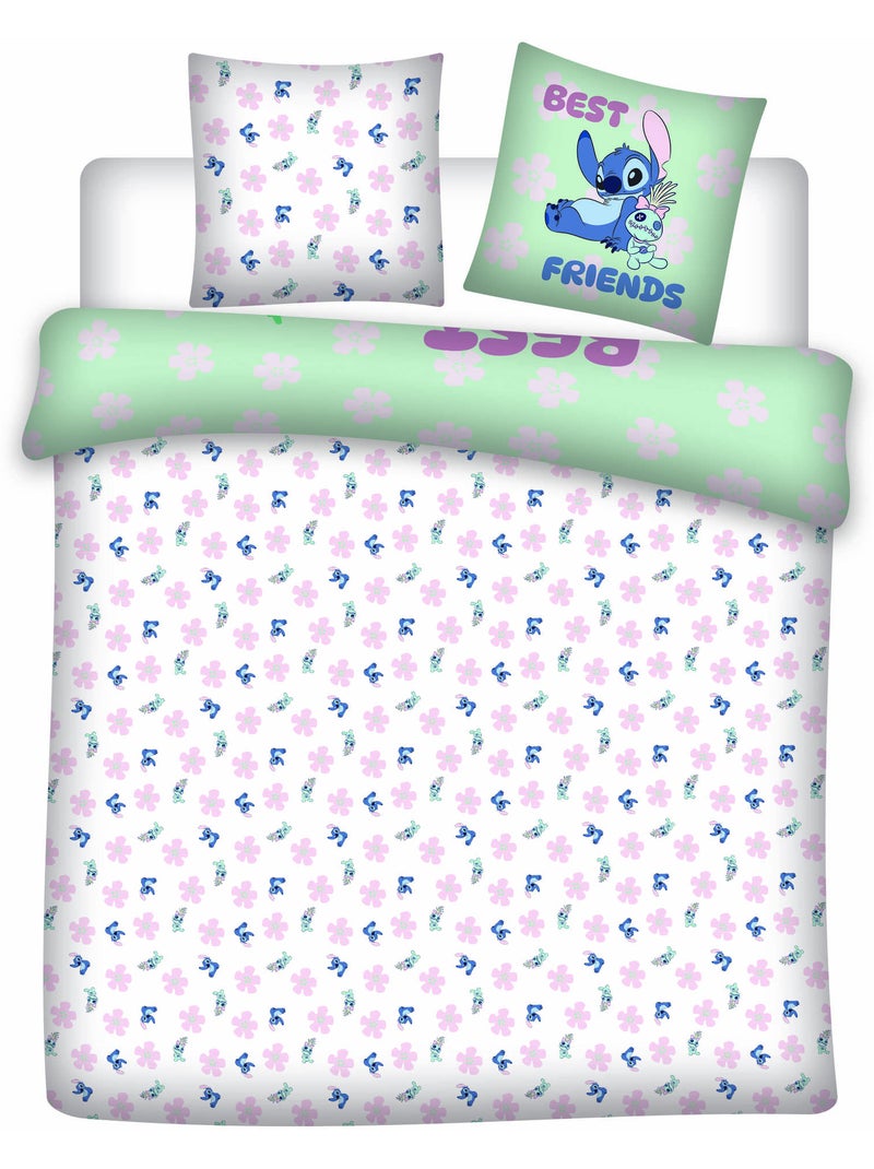 Biancheria Letto Stitch Disney 200x200 cm + 2 Federe 65x65 cm Cotone-Poliestere Beige/Verde - Kiabi
