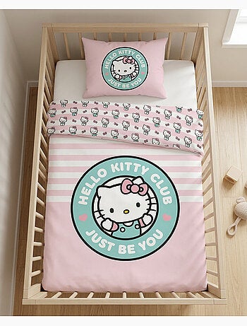 Biancheria Neonato Hello Kitty 100x140cm + Federa 40x60cm – Club Just Be You Rosa Menta – 100% Coton