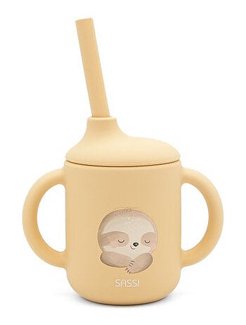 Bicchiere in silicone con manici e cannuccia - animali | Sassi Junior