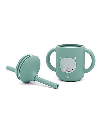 Bicchiere in silicone con manici e cannuccia - animali | Sassi Junior