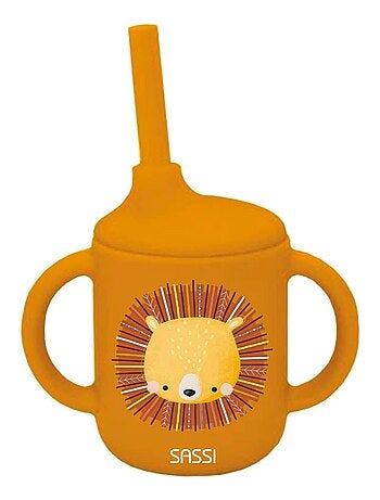 Bicchiere in silicone con manici e cannuccia - animali | sassi junior | sassi junior