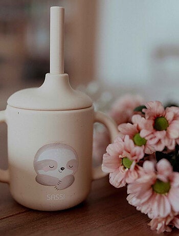 Bicchiere in silicone con manici e cannuccia - animali | sassi junior | sassi junior