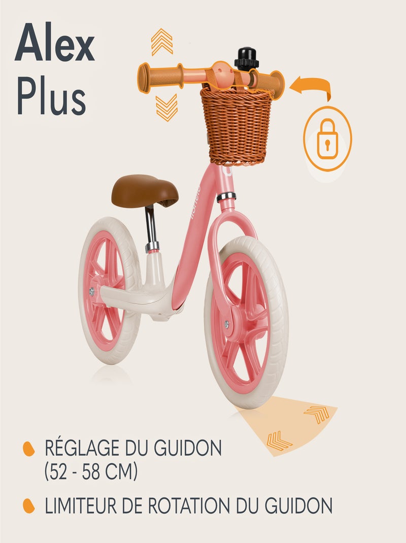 Bici senza pedali LIONELO Alex Plus - Leggera - Sella comoda - Regolabile - Cestino e campanello inc Rosa - Kiabi