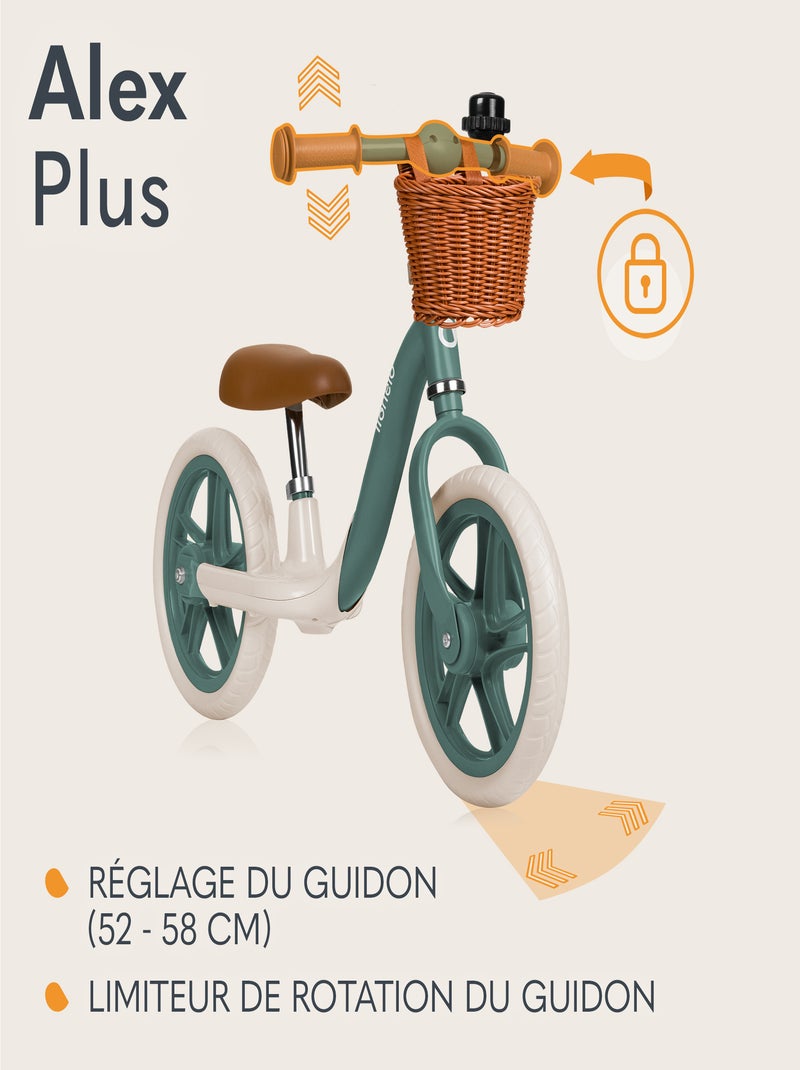 Bici senza pedali LIONELO Alex Plus - Leggera - Sella comoda - Regolabile - Cestino e campanello inc Verde - Kiabi