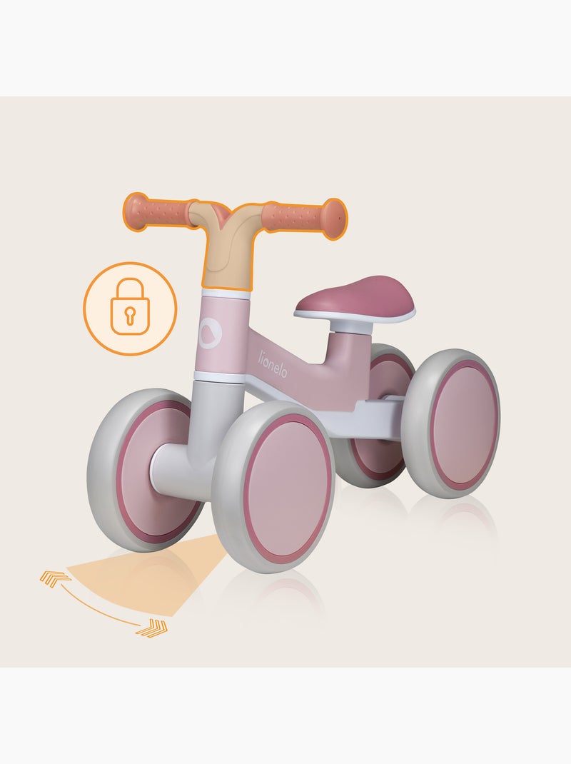 Bici senza pedali LIONELO Villy - Bicicletta per bambini - 4 ruote - Sospensione anteriore - Sedile Bianco Rosa Grigio - Kiabi
