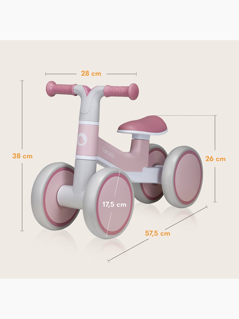 Bici senza pedali LIONELO Villy - Bicicletta per bambini - 4 ruote - Sospensione anteriore - Sedile Bianco Rosa Grigio - Kiabi