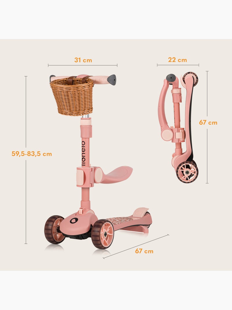 Bici/monopattino senza pedali LIONELO Franky e casco - Ruote luminose - Fino a 50 kg - Cestino Rosa - Kiabi