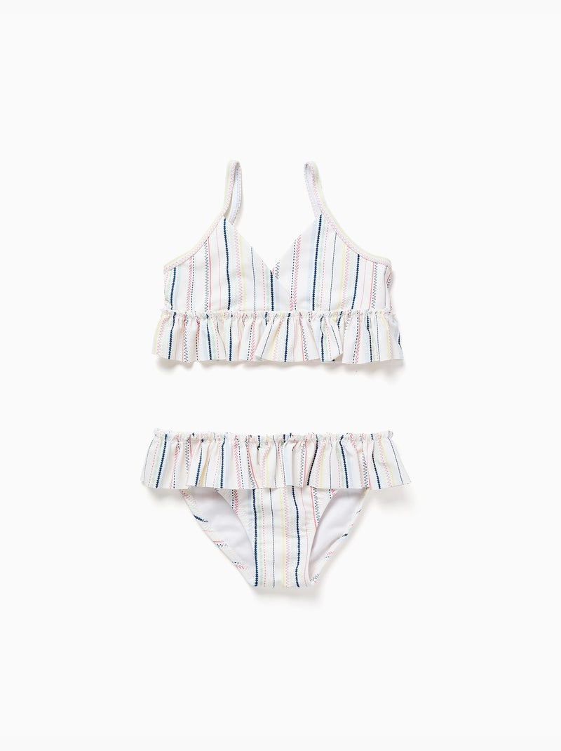 Bikini a righe etniche con volant B&S Bianco - Kiabi