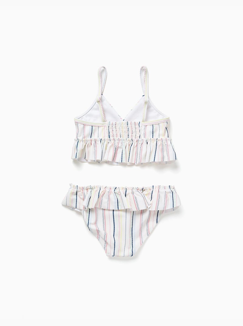 Bikini a righe etniche con volant B&S Bianco - Kiabi