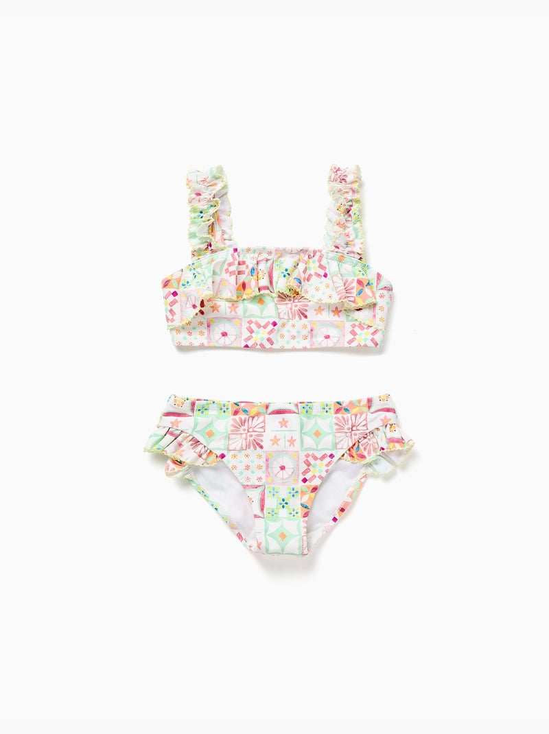 Bikini con motivo a piastrella e volant Bianco - Kiabi