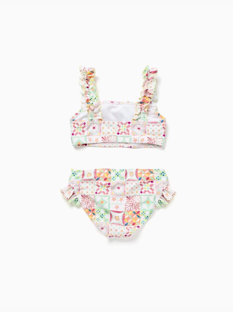 Bikini con motivo a piastrella e volant Bianco - Kiabi