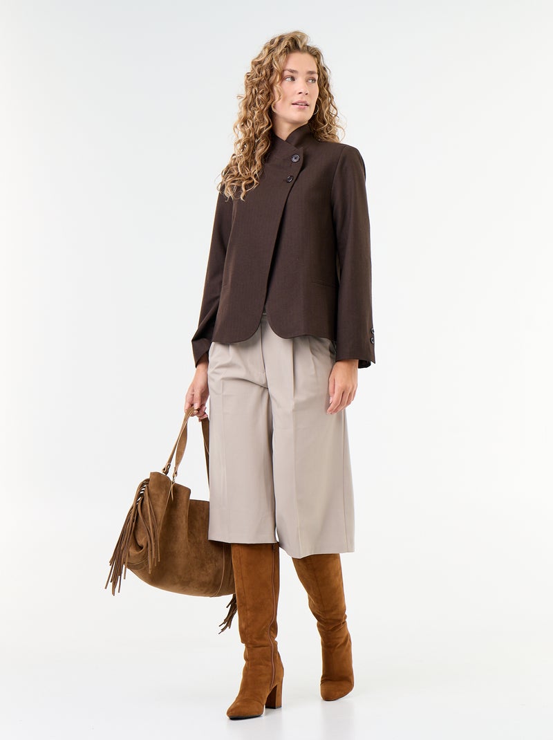 Blazer a collo alto con effetto incrociato Marrone - Kiabi