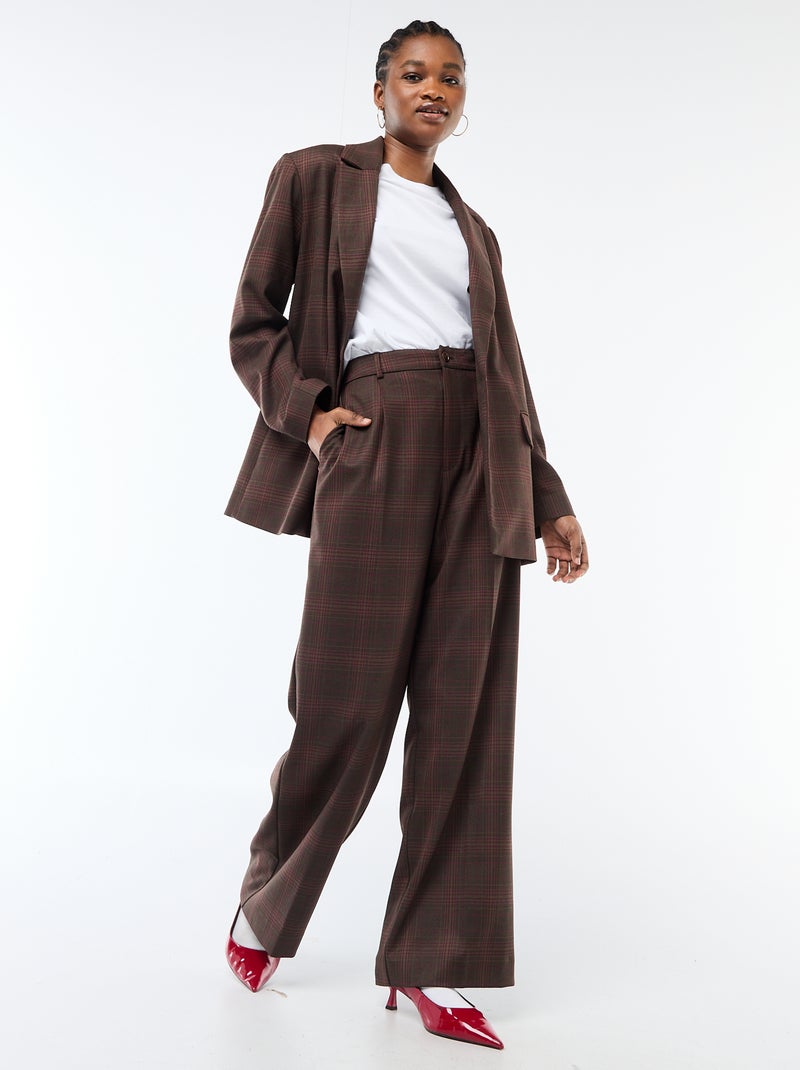 Blazer a maniche lunghe con motivo a quadri Marrone - Kiabi