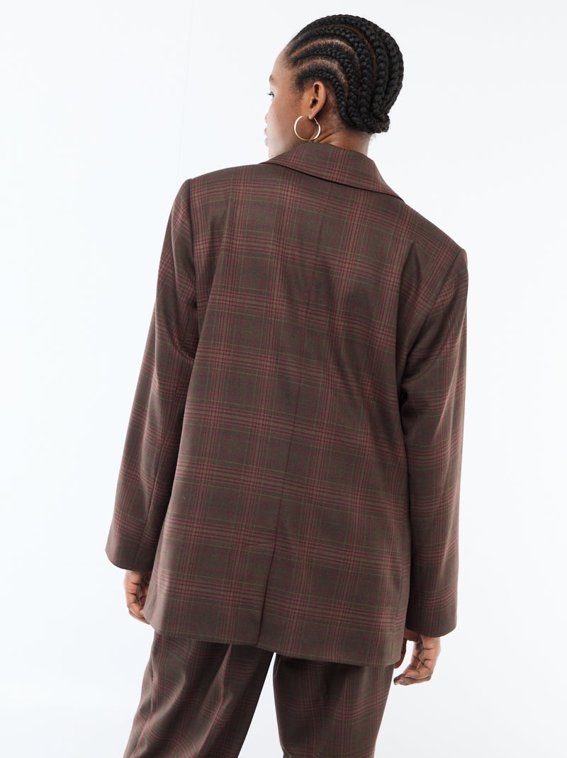 Blazer a maniche lunghe con motivo a quadri Marrone - Kiabi