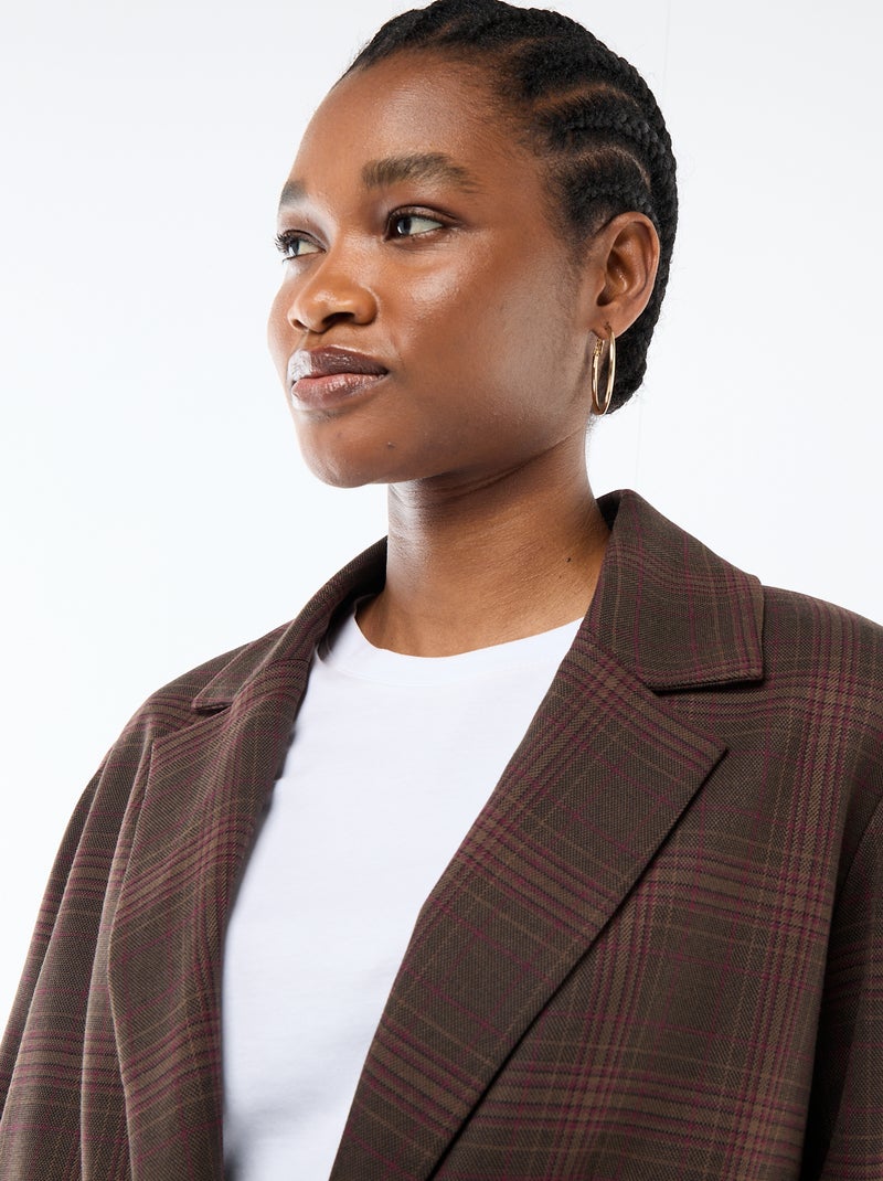 Blazer a maniche lunghe con motivo a quadri Marrone - Kiabi