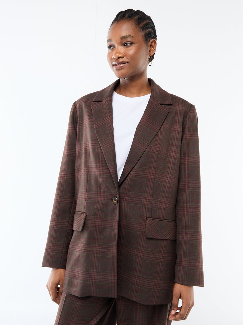 Blazer a maniche lunghe con motivo a quadri Marrone - Kiabi
