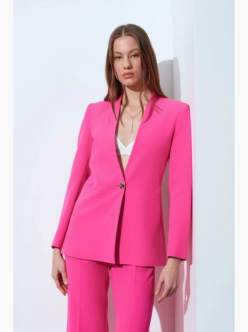 Blazer aderente in crêpe dilvin Rosa fluo/Solinotes - Kiabi
