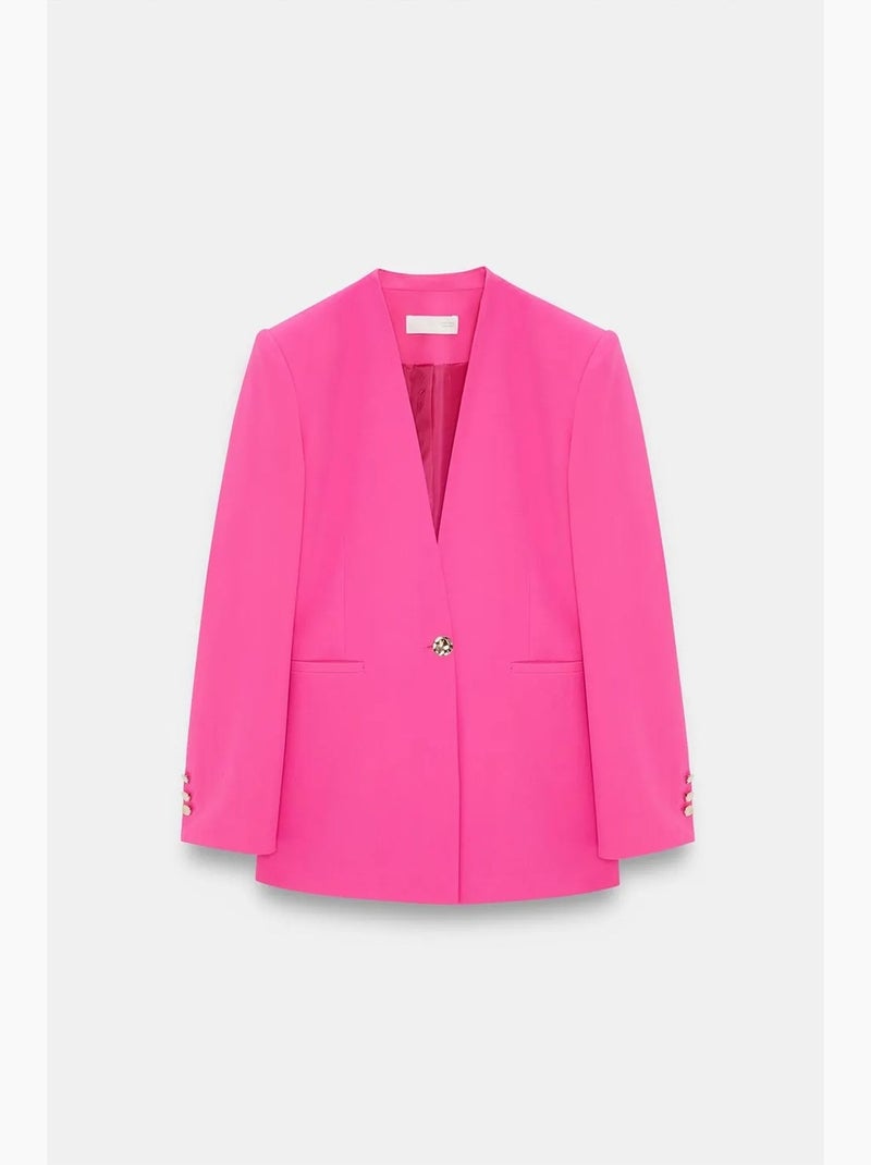 Blazer aderente in crêpe dilvin Rosa fluo/Solinotes - Kiabi