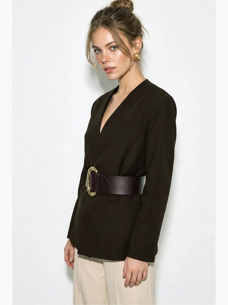 Blazer con scollo a v e cintura lucci Marrone scuro - Kiabi