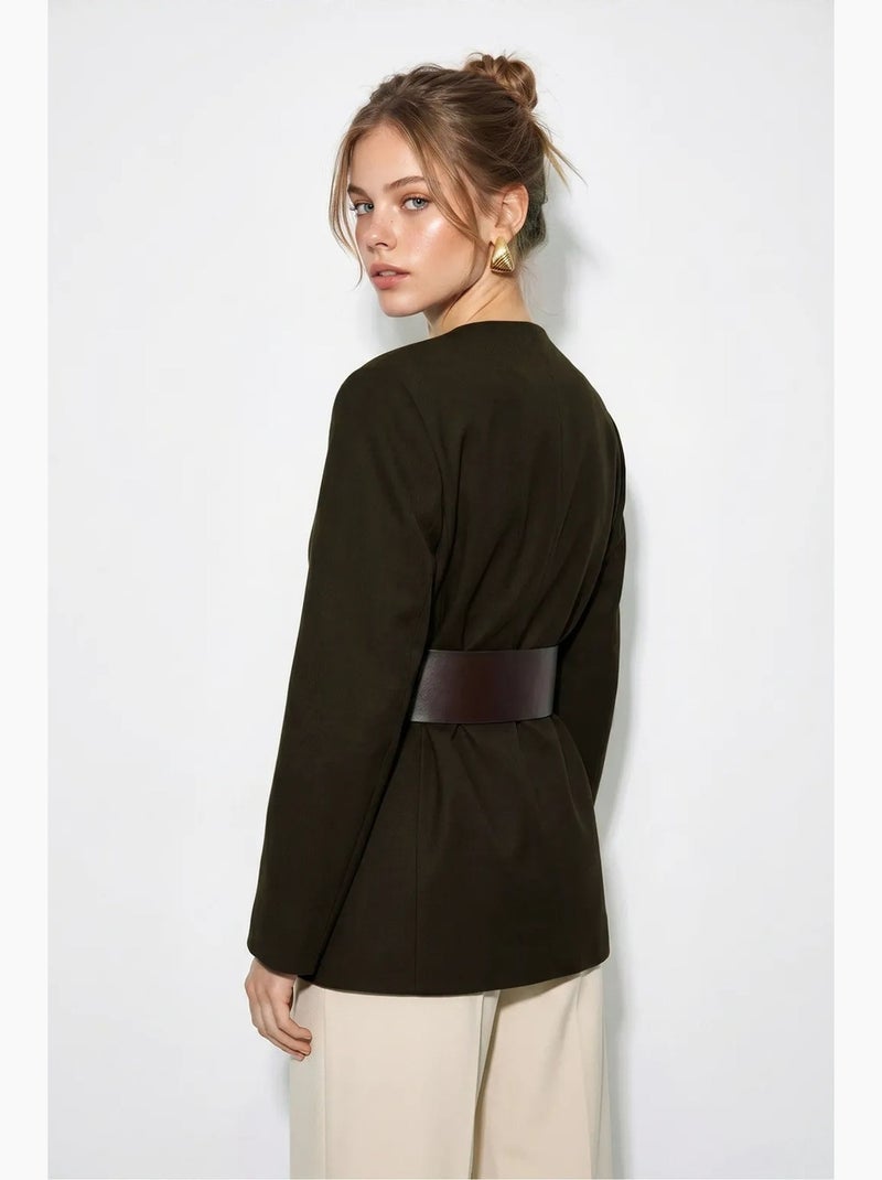 Blazer con scollo a v e cintura lucci Marrone scuro - Kiabi
