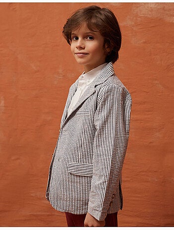Blazer in cotone a righe con tasche con patta