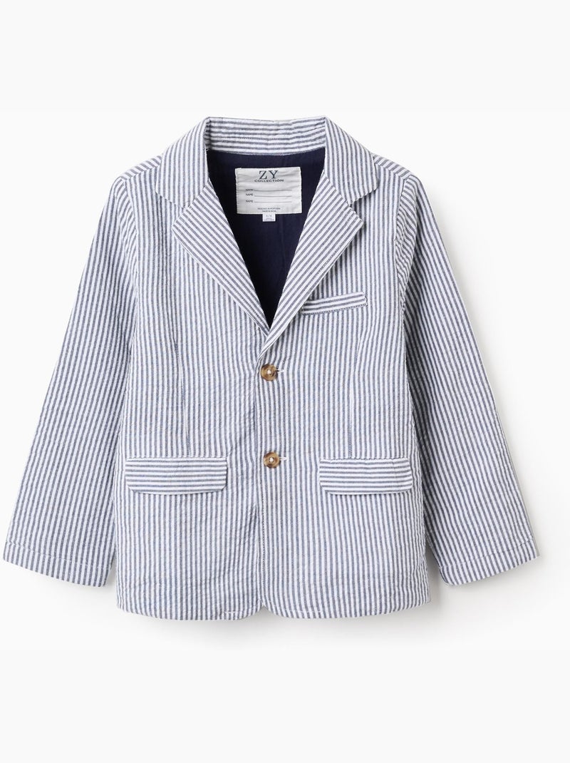 Blazer in cotone a righe con tasche con patta Blu scuro - Kiabi