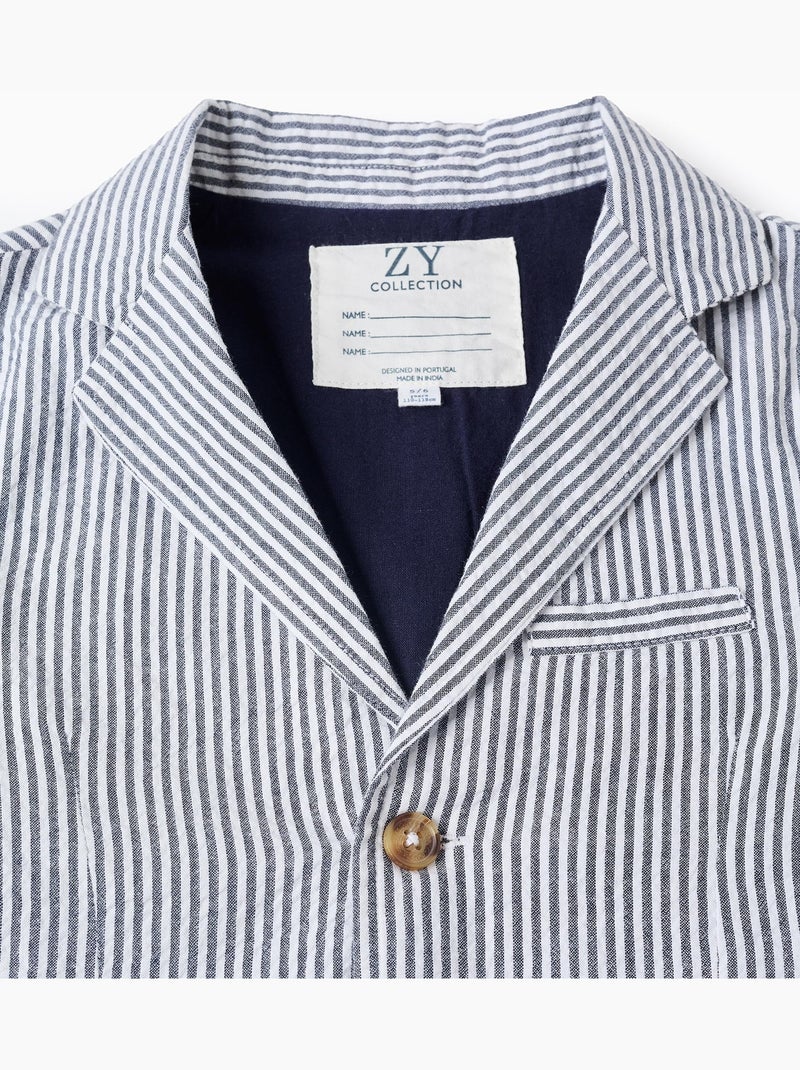Blazer in cotone a righe con tasche con patta Blu scuro - Kiabi
