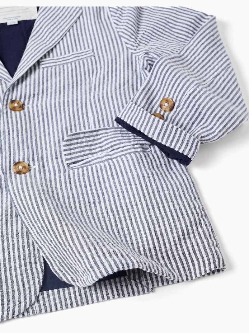 Blazer in cotone a righe con tasche con patta Blu scuro - Kiabi