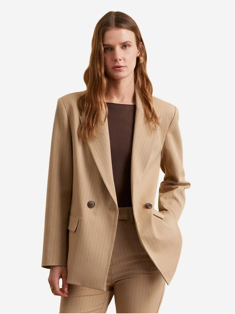 Blazer in crêpe a righe con collo a scialle dilvin Beige argilla - Kiabi