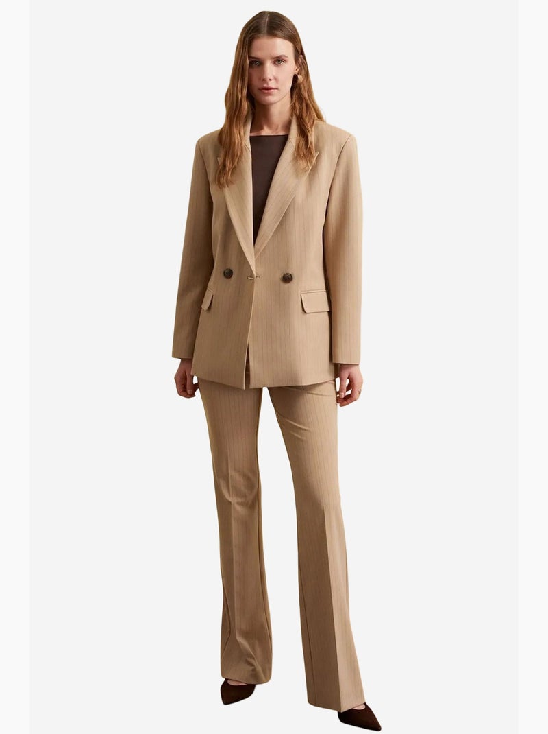 Blazer in crêpe a righe con collo a scialle dilvin Beige argilla - Kiabi