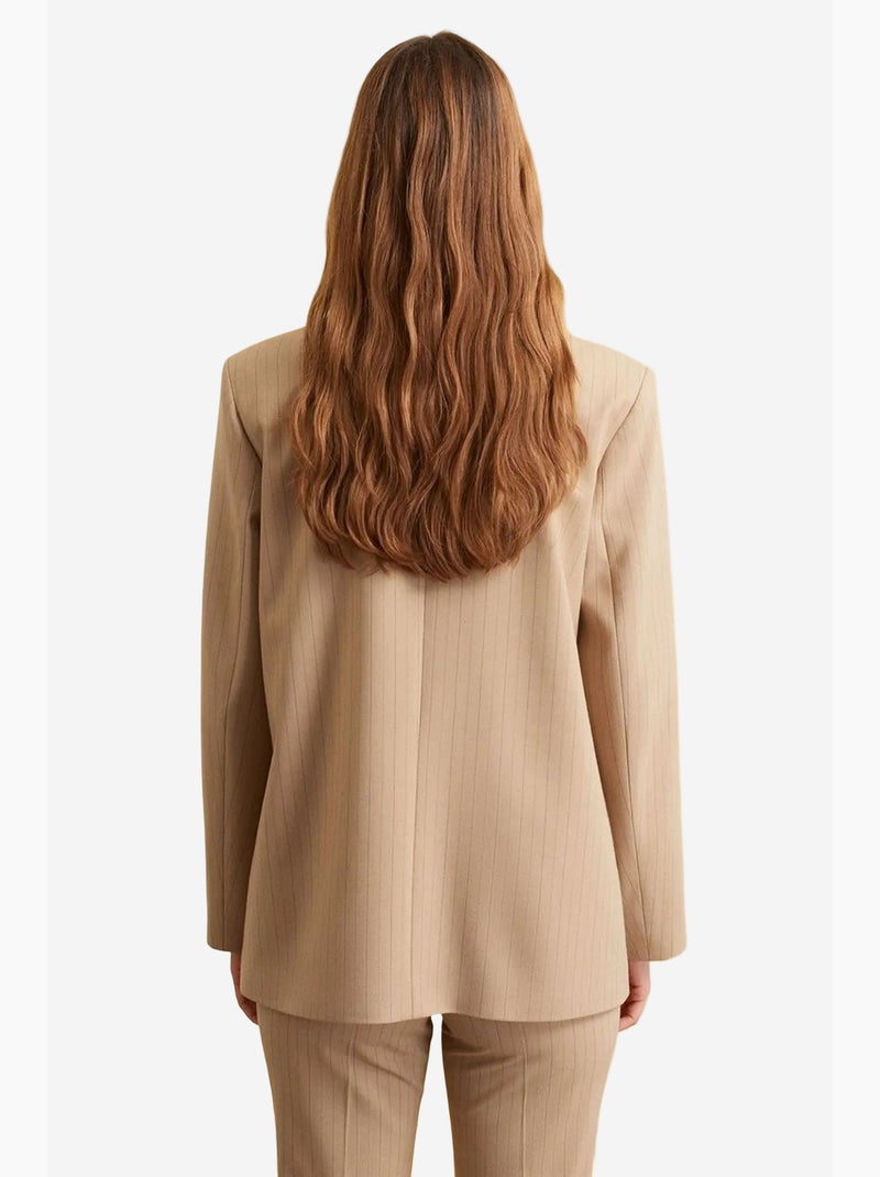 Blazer in crêpe a righe con collo a scialle dilvin Beige argilla - Kiabi