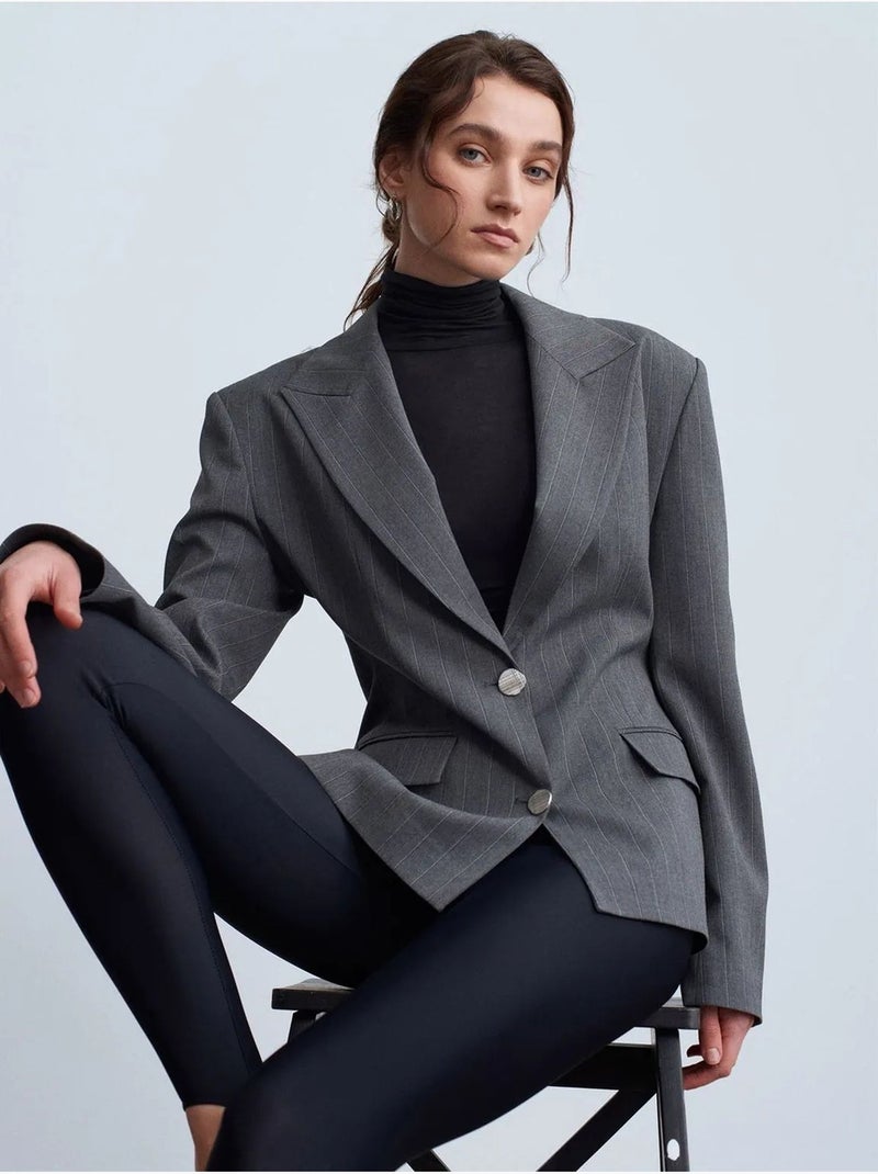 Blazer in crêpe aderente con collo a scialle dilvin Grigio medio - Kiabi