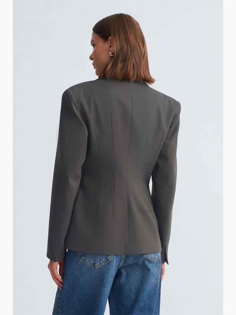 Blazer in crêpe aderente con collo a scialle dilvin Grigio nero - Kiabi