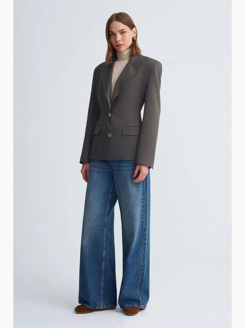 Blazer in crêpe aderente con collo a scialle dilvin Grigio nero - Kiabi