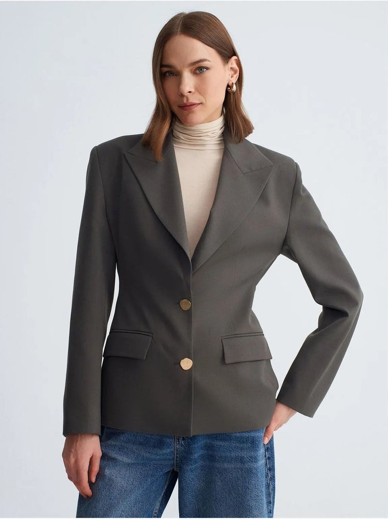 Blazer in crêpe aderente con collo a scialle dilvin Grigio nero - Kiabi
