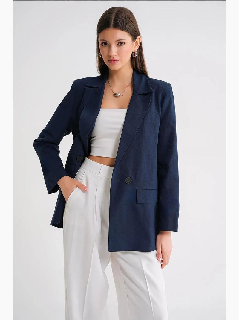 Blazer jacket in misto lino con bottoni mixray Blu marino - Kiabi