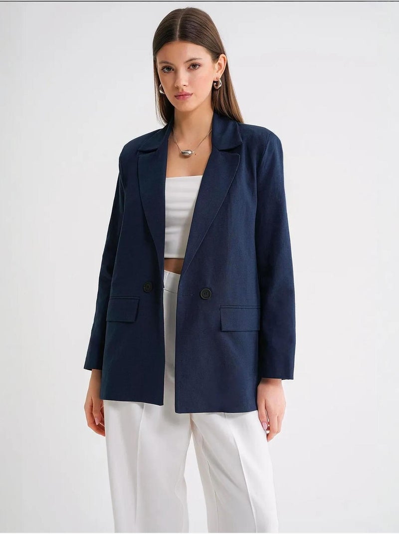 Blazer jacket in misto lino con bottoni mixray Blu marino - Kiabi