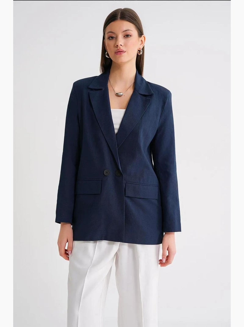Blazer jacket in misto lino con bottoni mixray Blu marino - Kiabi
