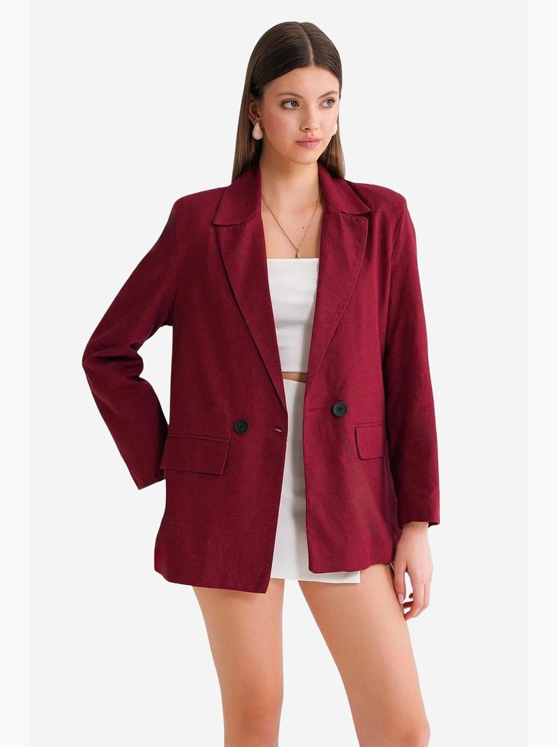 Blazer jacket in misto lino con bottoni mixray Rosso bordeaux - Kiabi