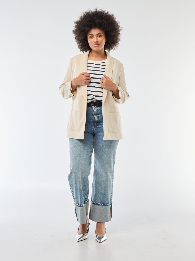 Blazer lungo con maniche con effetto risvolto Beige - Kiabi