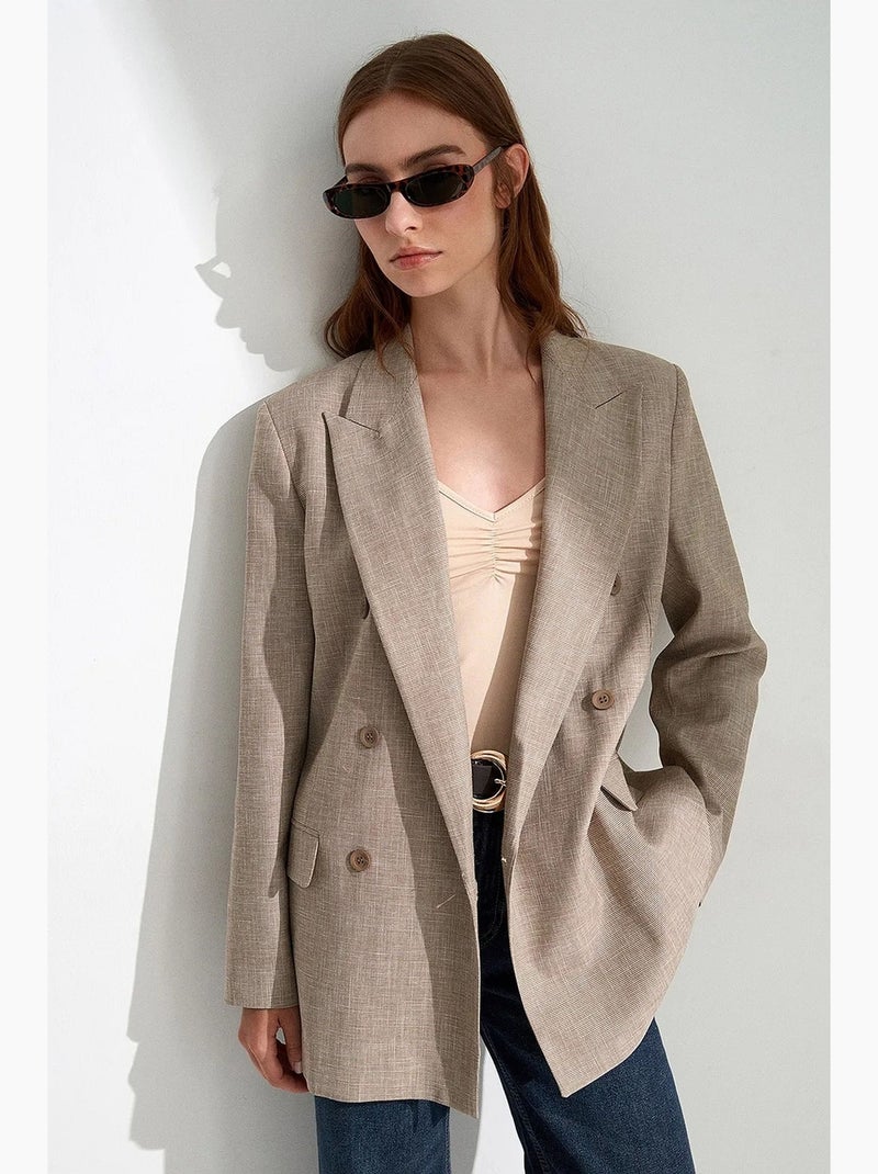 Blazer lungo in crêpe con collo a scialle dilvin Beige argilla - Kiabi