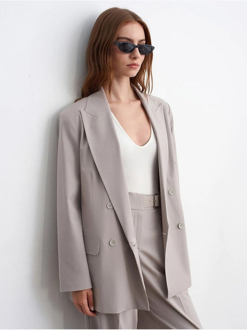 Blazer lungo in crêpe con collo a scialle dilvin Grigio chiaro - Kiabi