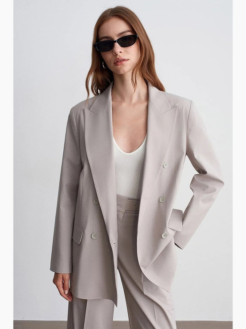 Blazer lungo in crêpe con collo a scialle dilvin Grigio chiaro - Kiabi
