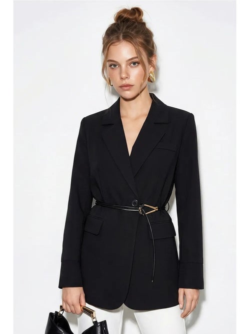 Blazer lungo in crêpe con collo a scialle lucci - Kiabi Blazer lungo in crêpe con collo a scialle lucci - Kiabi