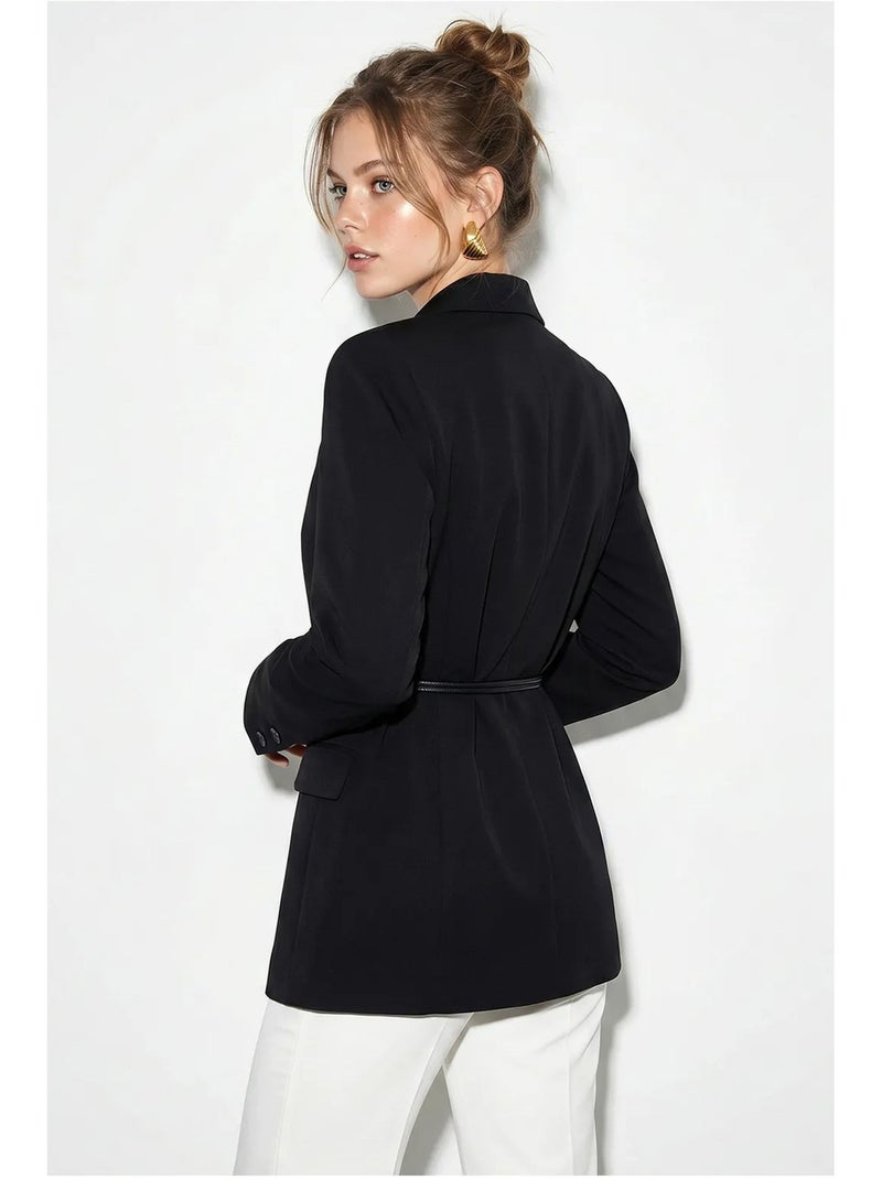Blazer lungo in crêpe con collo a scialle lucci Nero - Kiabi