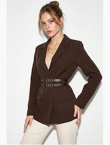 Blazer lungo in crêpe con dettaglio patch lucci