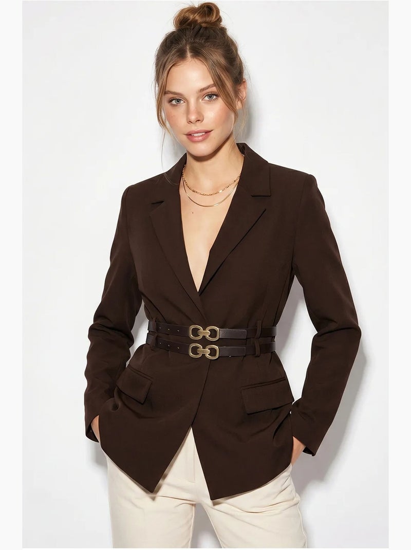 Blazer lungo in crêpe con dettaglio patch lucci Marrone - Kiabi
