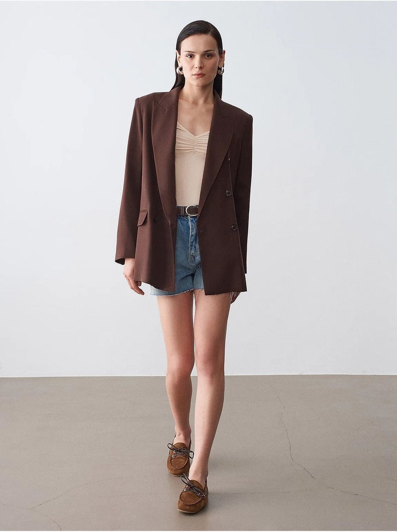 Blazer lungo in tencel con collo a scialle dilvin Marrone cioccolato - Kiabi